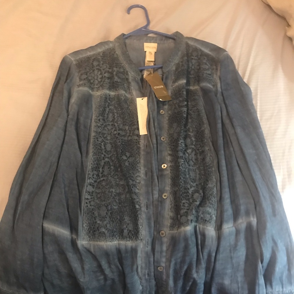 Chico’s Lace Pigment long sleeve shirt. Size 2